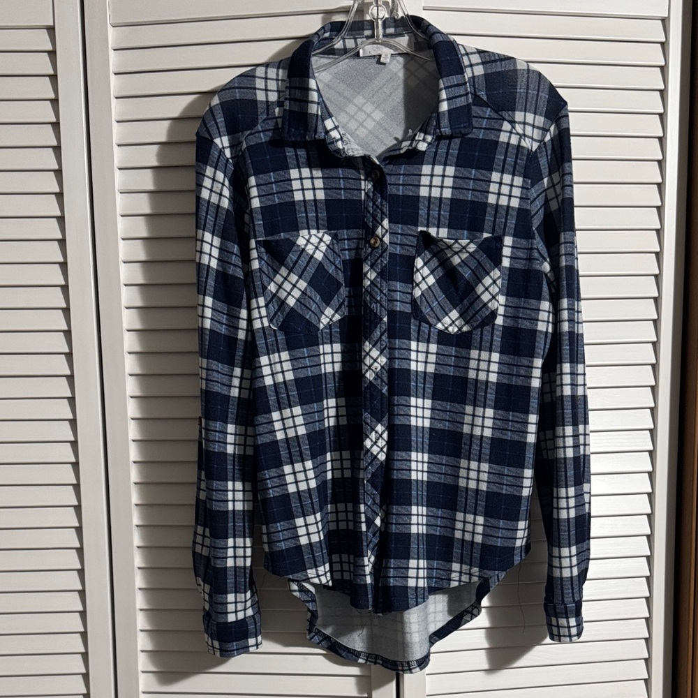 Eden & Olivia Navy and White Plaid Button Down Shirt